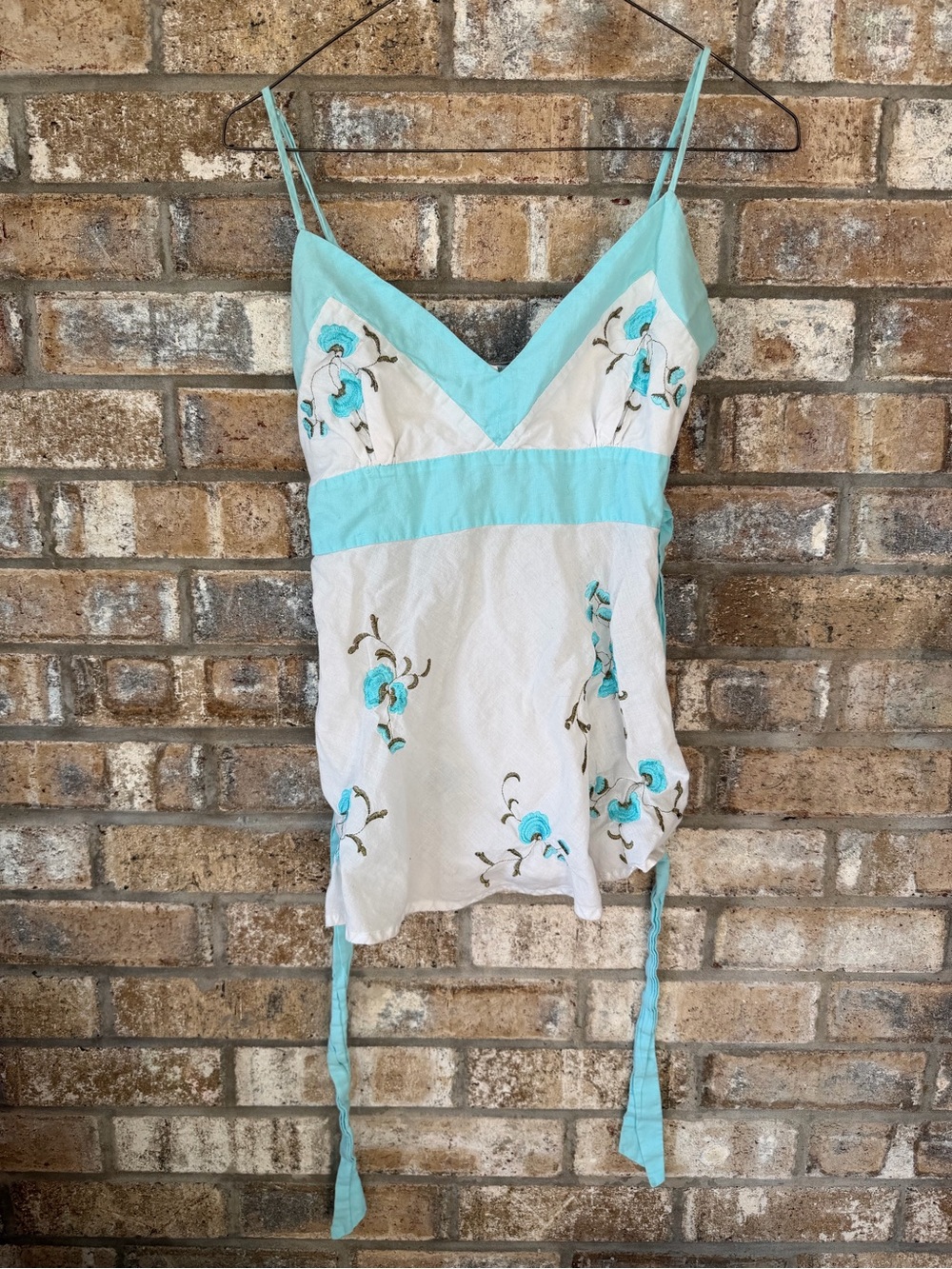 Y2K Babydoll Fairycore Light Blue & White Floral Spaghetti Strap Cami Top